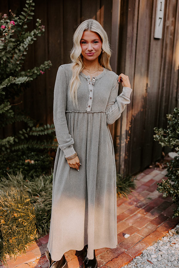 Cozy Moment Waffle Knit Maxi Dress in Grey