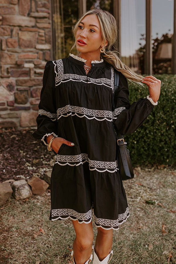 Thankful Moment Embroidered Mini Dress in Black