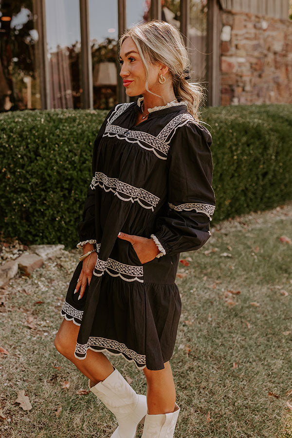 Thankful Moment Embroidered Mini Dress in Black