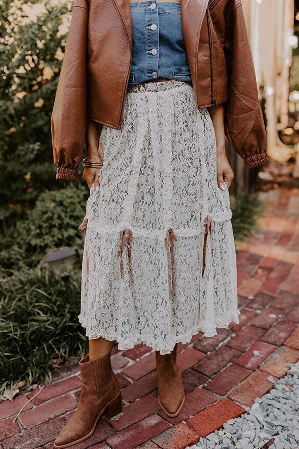 Boho Feels High Waist Lace Skirt in Mocha