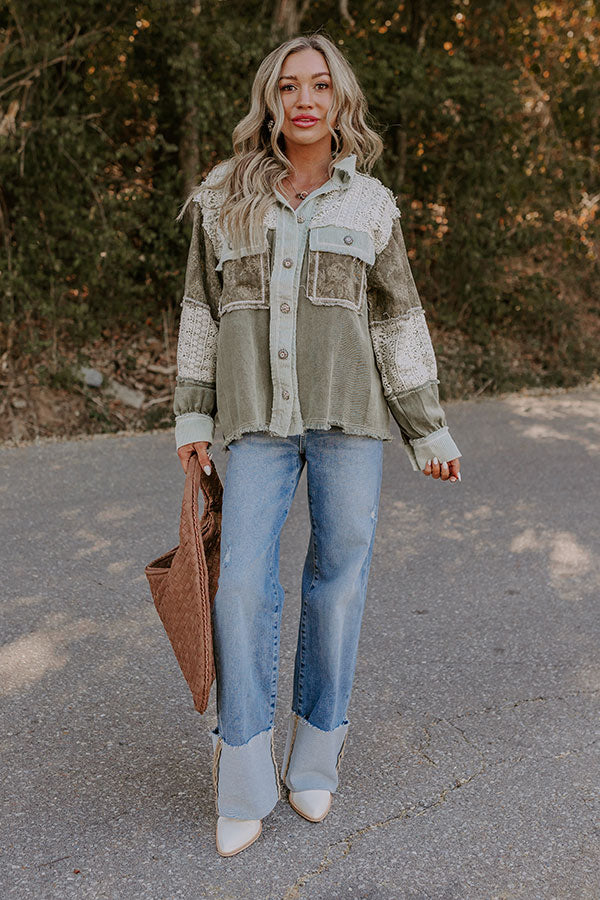 Boho Vibes Lightweight Chambray Jacket in Olive