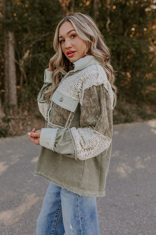 Boho Vibes Lightweight Chambray Jacket in Olive