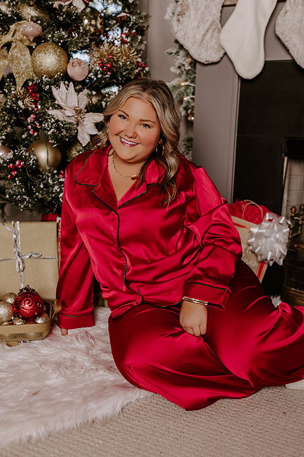 Feeling Luxurious Satin Pajama Top in Red Curves