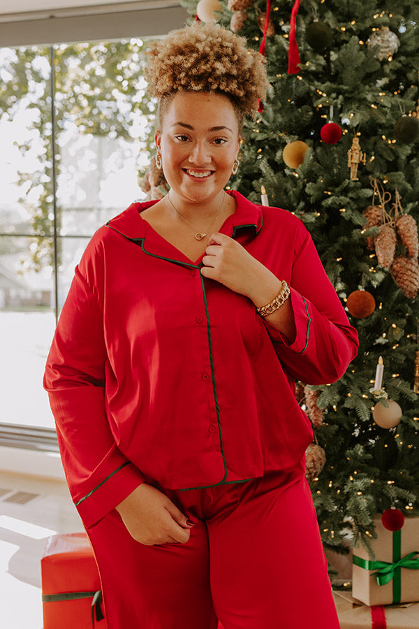 Feeling Luxurious Satin Pajama Top in Red Curves