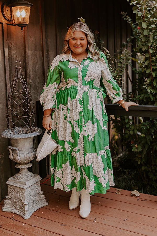 Bistro Bound Floral Midi in Green Curves