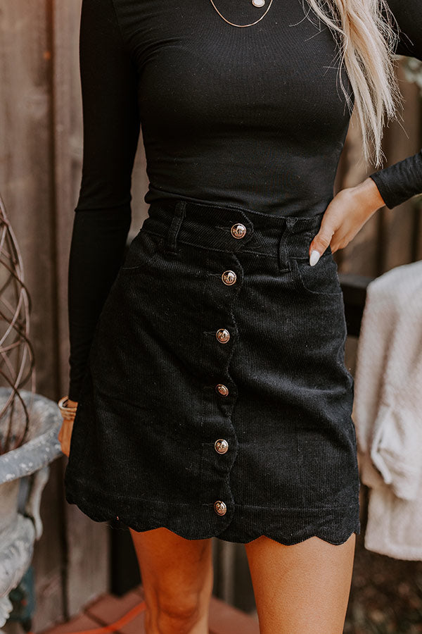 The Sienna High Waist Corduroy Mini Skirt in Black