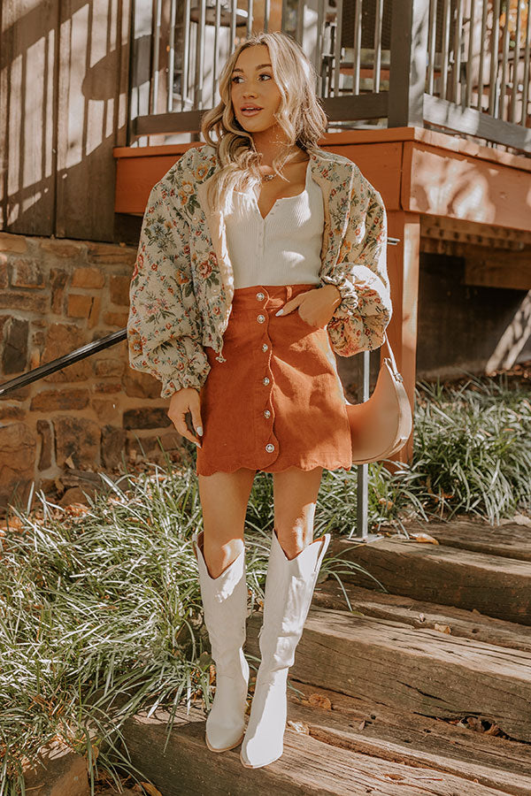 The Sienna High Waist Corduroy Mini Skirt in Rust