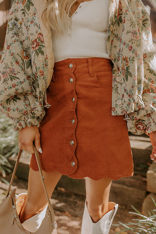 The Sienna High Waist Corduroy Mini Skirt in Rust