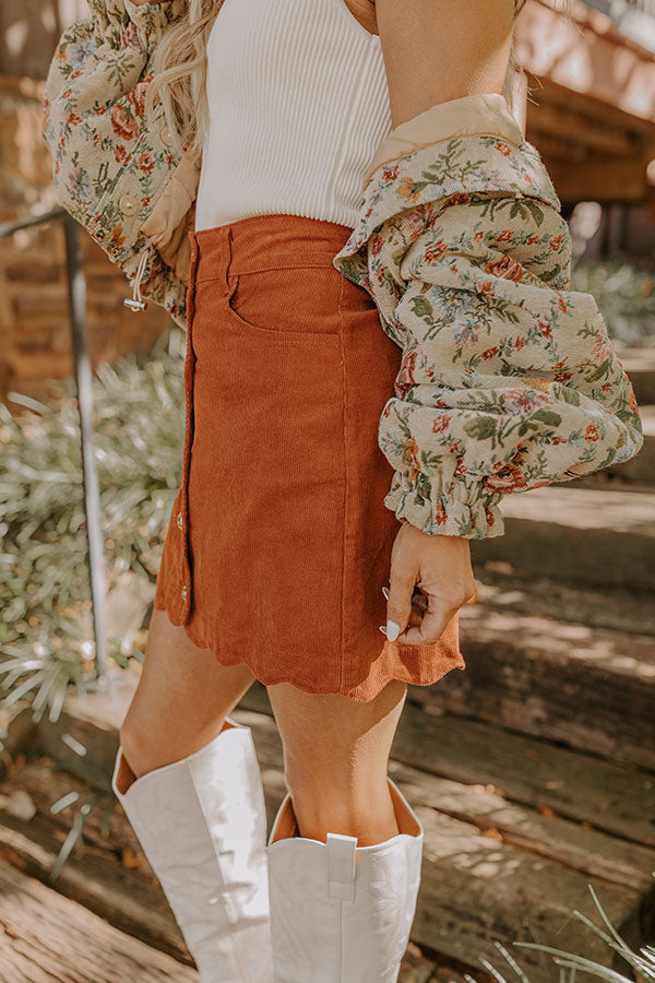 The Sienna High Waist Corduroy Mini Skirt in Rust