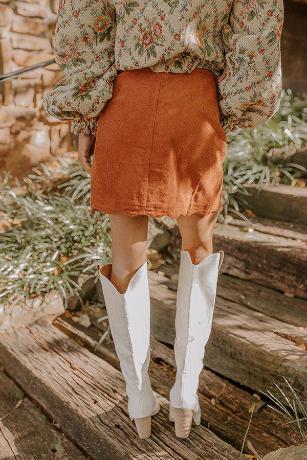 The Sienna High Waist Corduroy Mini Skirt in Rust