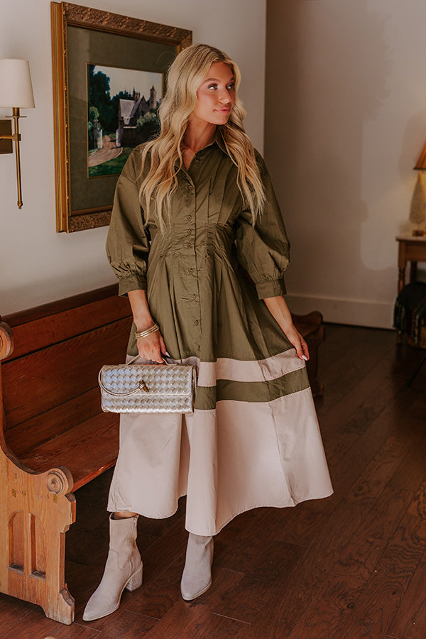 Hopeless Romantic Button Down Midi in Army Green