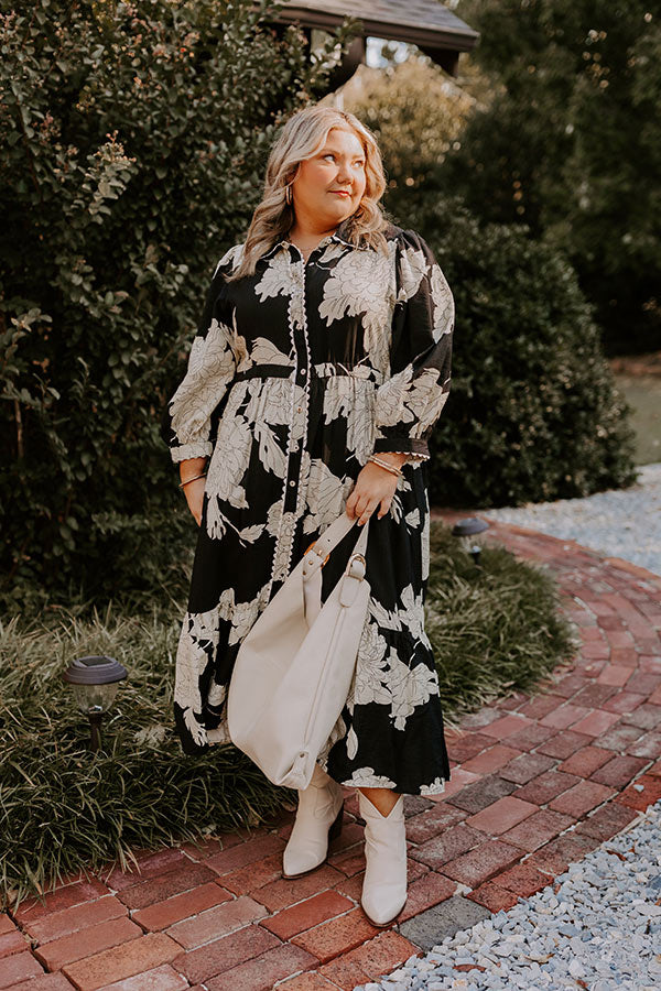 Bistro Bound Floral Midi in Black Curves