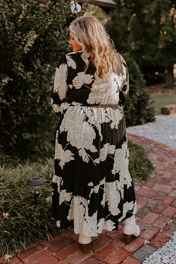 Bistro Bound Floral Midi in Black Curves