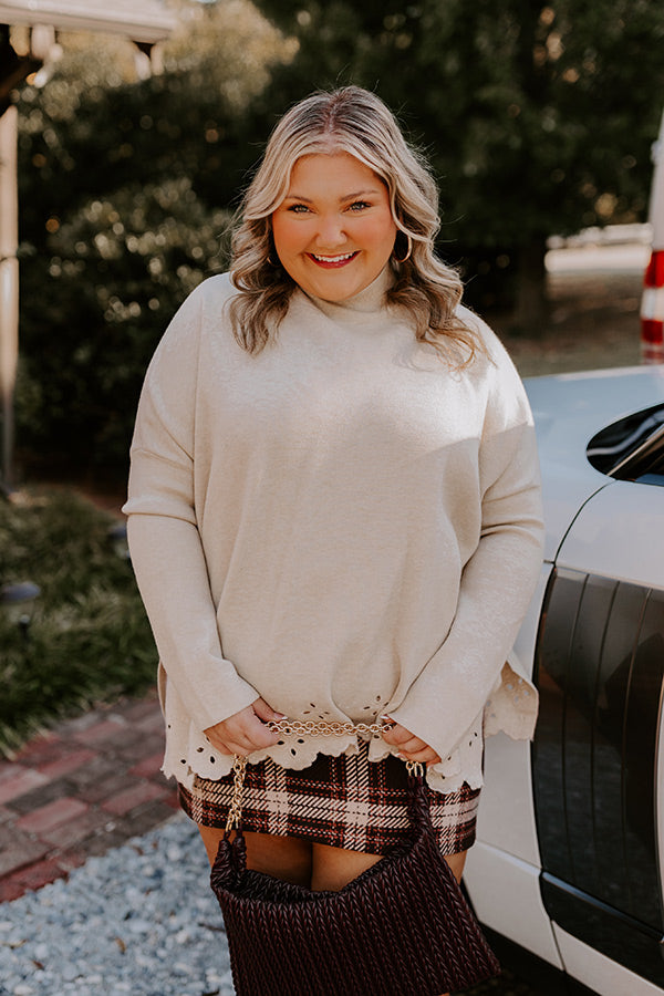 Kind Glance Eyelet Sweater in Oatmeal Curves