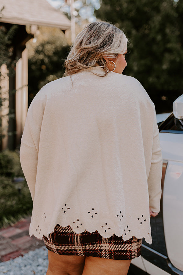 Kind Glance Eyelet Sweater in Oatmeal Curves