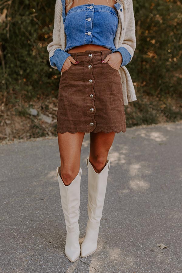 The Sienna High Waist Corduroy Mini Skirt in Chocolate