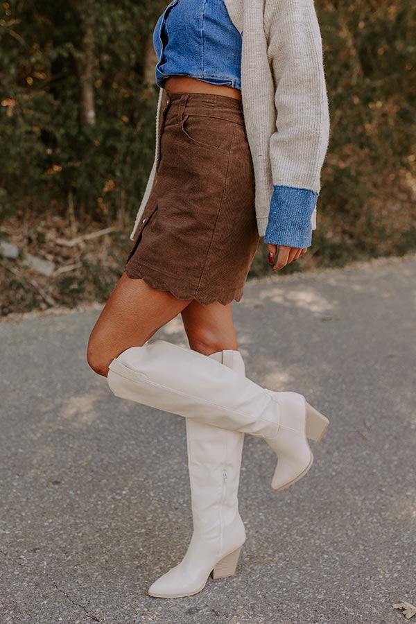 The Sienna High Waist Corduroy Mini Skirt in Chocolate