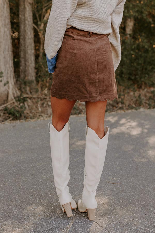 The Sienna High Waist Corduroy Mini Skirt in Chocolate