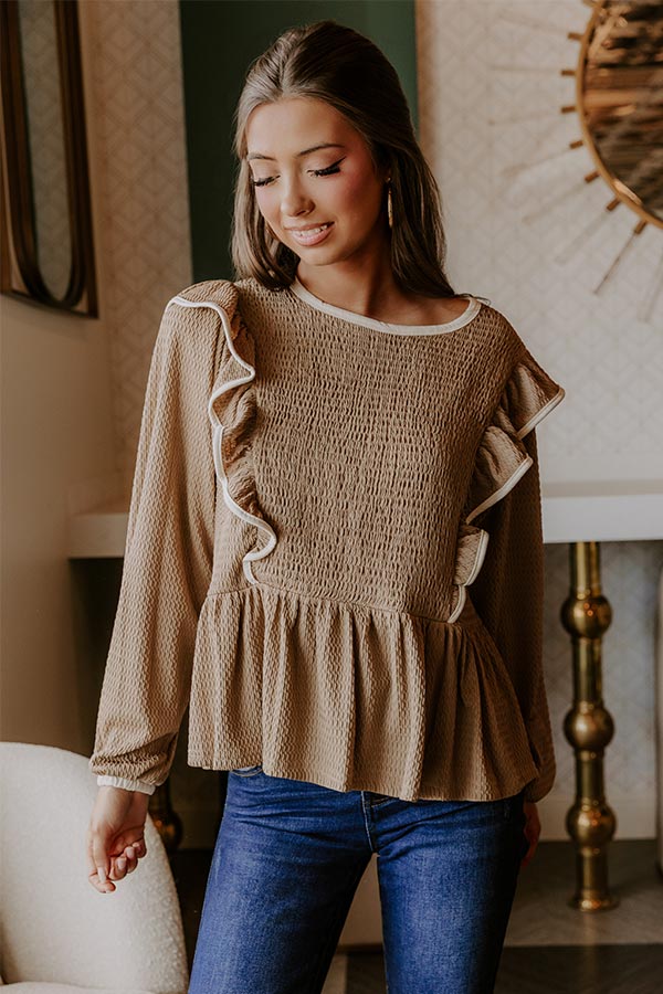 Exclusive Party Ruffle Top in Taupe Image - 1