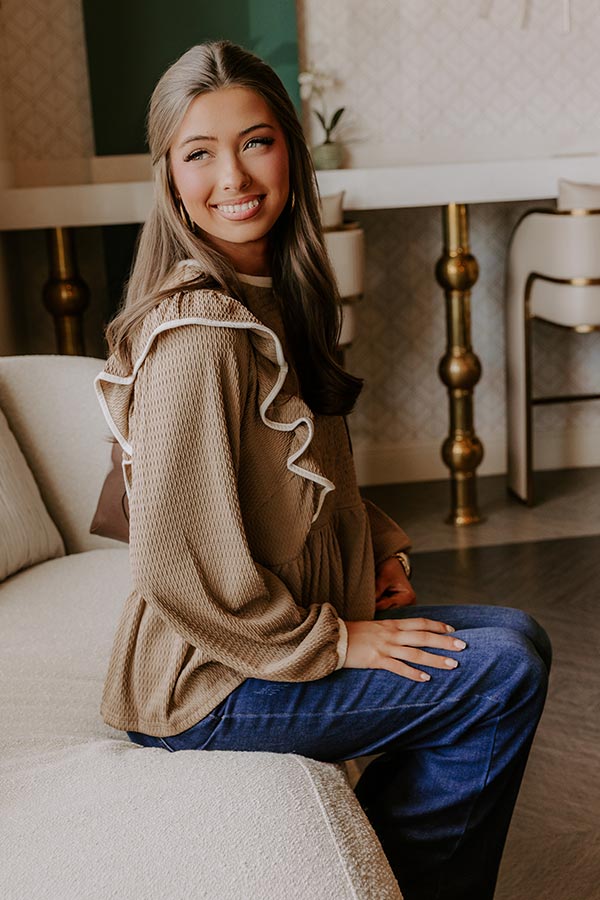 Exclusive Party Ruffle Top in Taupe Image - 2