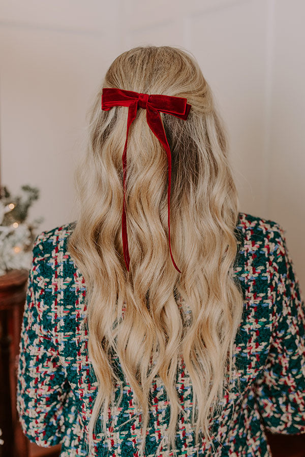 The Alice Long Velvet Bow Hair Clip in Wine