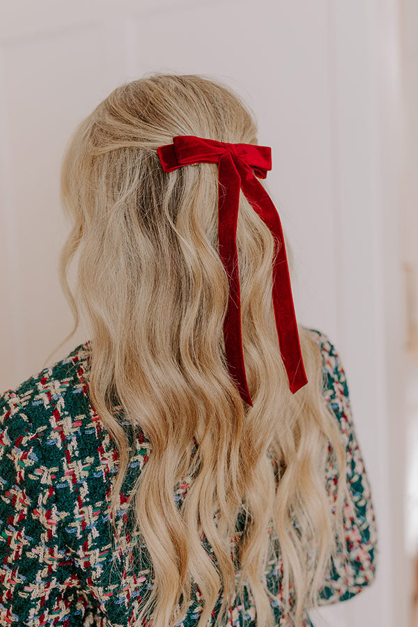 The Alice Long Velvet Bow Hair Clip in Wine