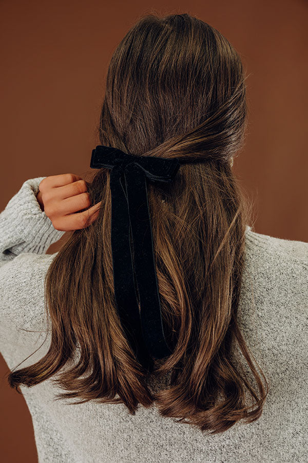 The Alice Long Velvet Bow Hair Clip in Black Image - 1
