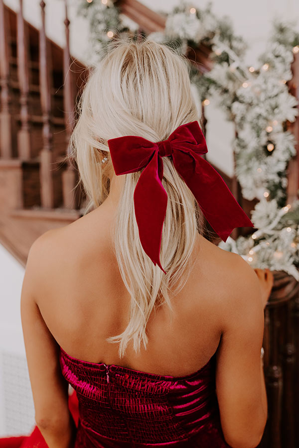 The Bailee Velvet Bow Hair Clip in Wine