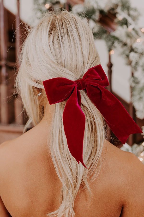 The Bailee Velvet Bow Hair Clip in Wine