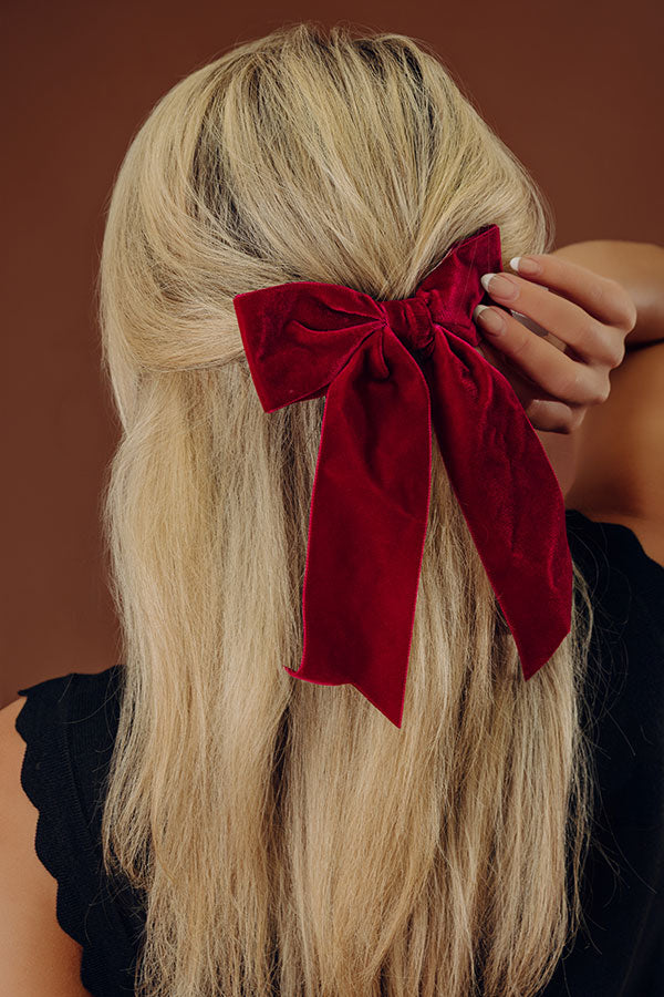 The Bailee Velvet Bow Hair Clip in Wine