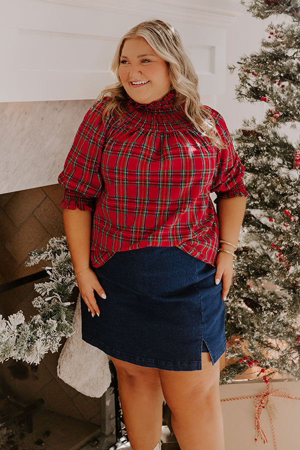 Holiday Harmony Smocked Plaid Top Curves