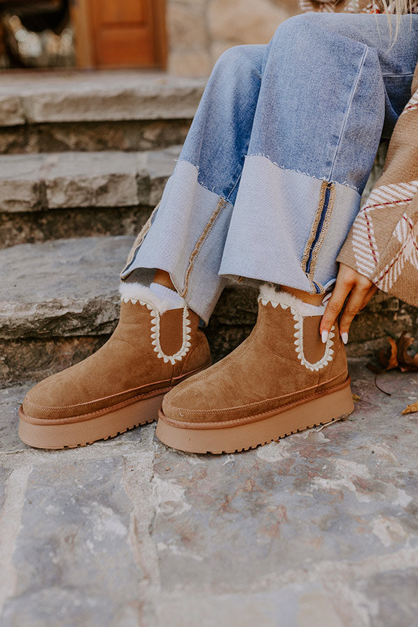 The Phoebe Faux Suede Platform Bootie in Tan