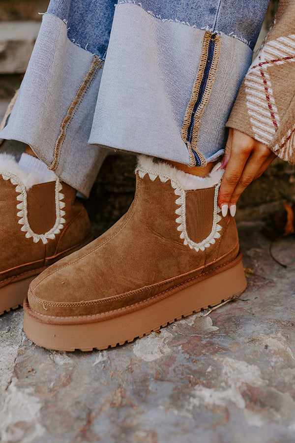 The Phoebe Faux Suede Platform Bootie in Tan