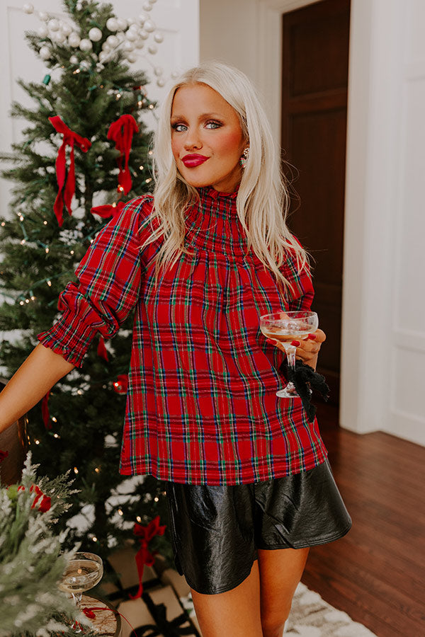 Holiday Harmony Smocked Plaid Top