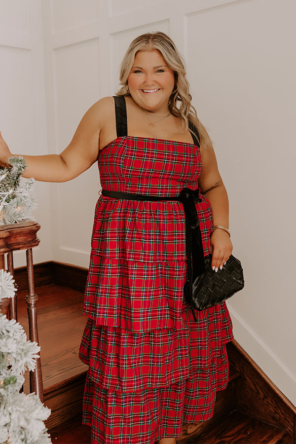 Holiday Harmony Plaid Tiered Midi Curves 2XL / red Holiday Harmony Plaid Tiered Midi Curves 2XL / red