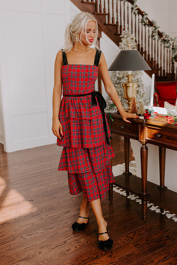 Holiday Harmony Plaid Tiered Midi M / red