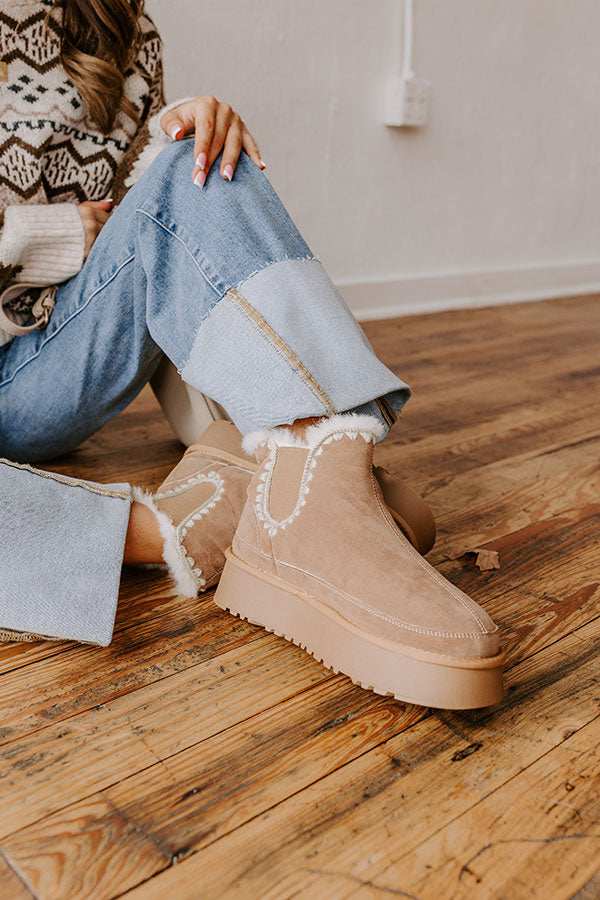 The Phoebe Faux Suede Platform Bootie in Warm Taupe