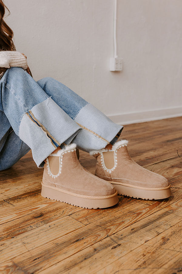 The Phoebe Faux Suede Platform Bootie in Warm Taupe