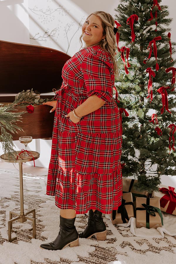 christmas plaid dress plus size EMERY ROSE Casual Plaid Christmas Vibe Pattern Loose Fit Round Neck Plus Size Dress, Suitable For Autumn/Winter Plaid Dress Women
