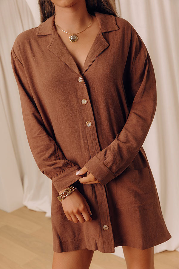 Afternoon Escape Linen-Blend Mini Dress in Chocolate Image - 2