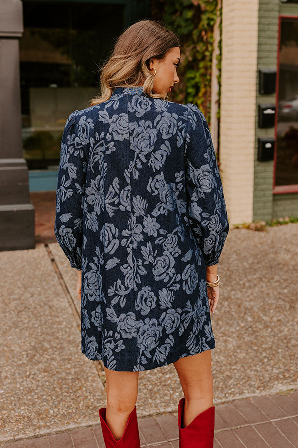 Moonlit Rose Garden Denim Mini Dress