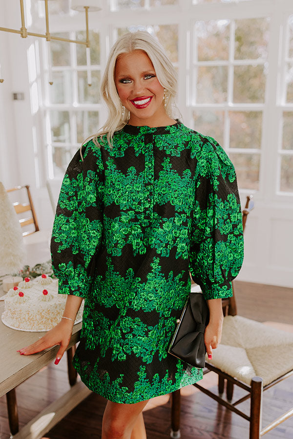 dress that's floral, long sleeve, and green