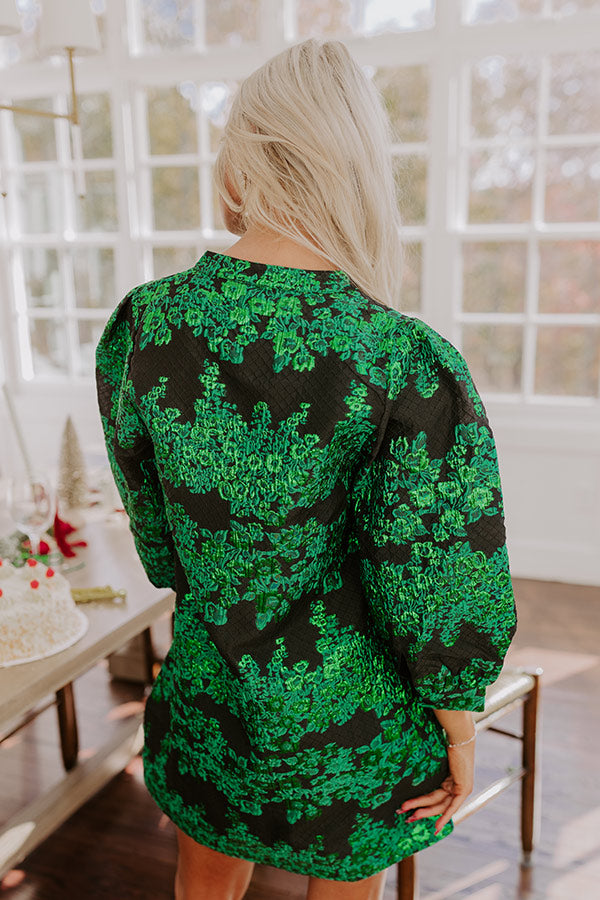 dress that's floral, long sleeve, and green