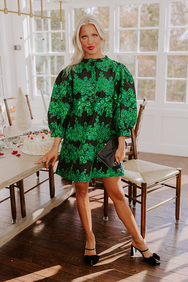 dress that's floral, long sleeve, and green