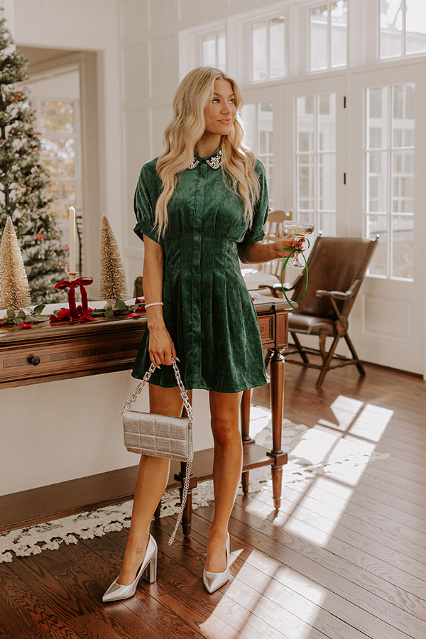 Cue The Cocktails Corduroy Mini Dress in Hunter Green