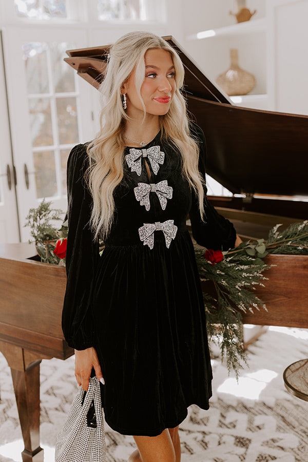 Bows And Kisses Velvet Mini Dress in Black