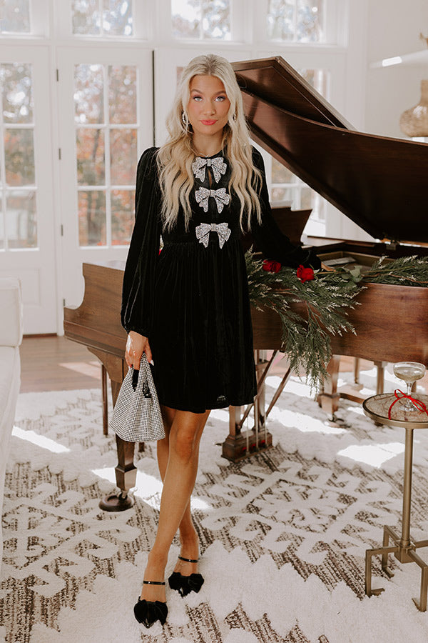Bows And Kisses Velvet Mini Dress in Black Bows And Kisses Velvet Mini Dress in Black