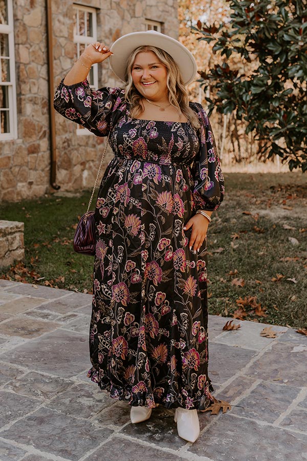 Autumn Encounters Satin Floral Maxi Dress Curves