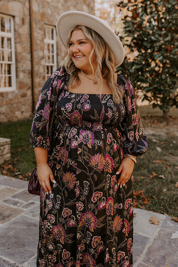 Autumn Encounters Satin Floral Maxi Dress Curves