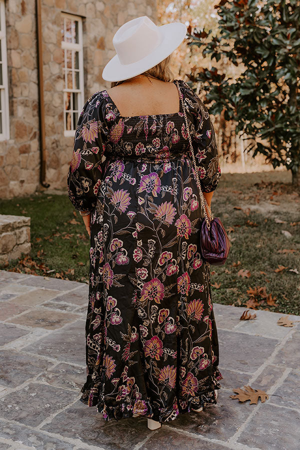 Autumn Encounters Satin Floral Maxi Dress Curves